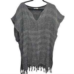 The Handloom Nomad Fringe Cover Up 100% Cotton Gray Kimono / Poncho One Size